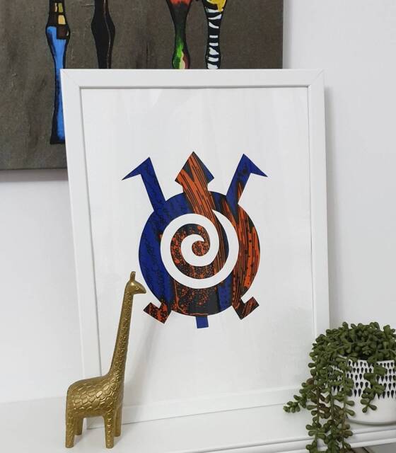 Handmade Adinkra Wall Art - With Real Ankara Fabric Framed in Black Or ...