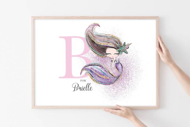 Mermaid Wall Art Larger/Custom Mermaid Print Personalised Name Poster ...