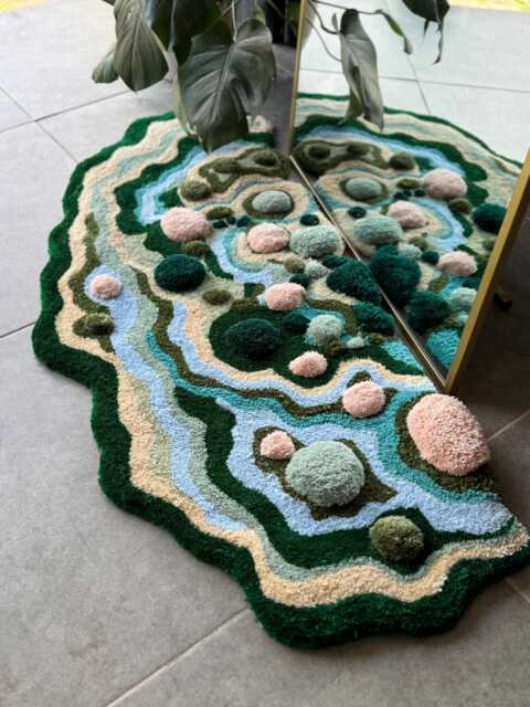 Calming Rug Pastel Handmade Tufted Rug - Blue, Pink & Green Soft Color Carpet ...