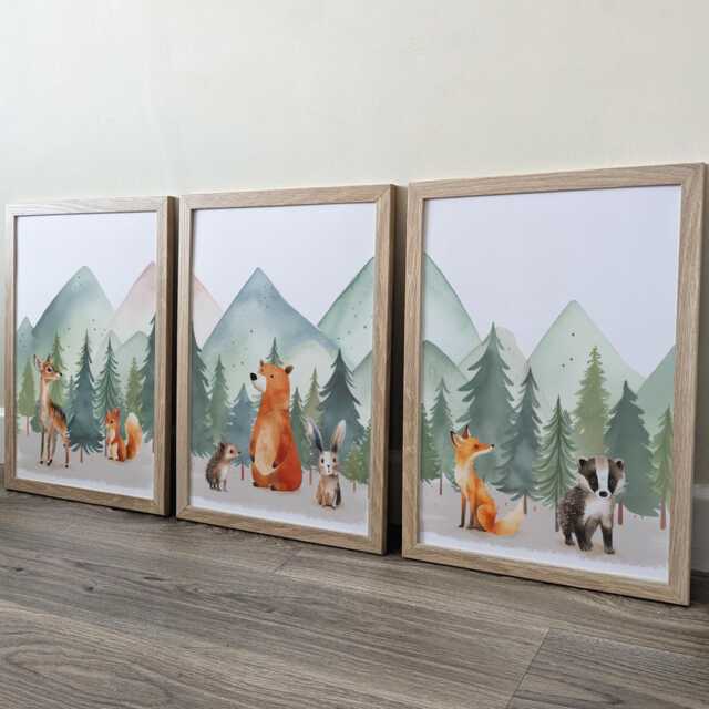 Woodland Animal Nursery Prints Set Of 3, Green Forest Bedroom Decor ...