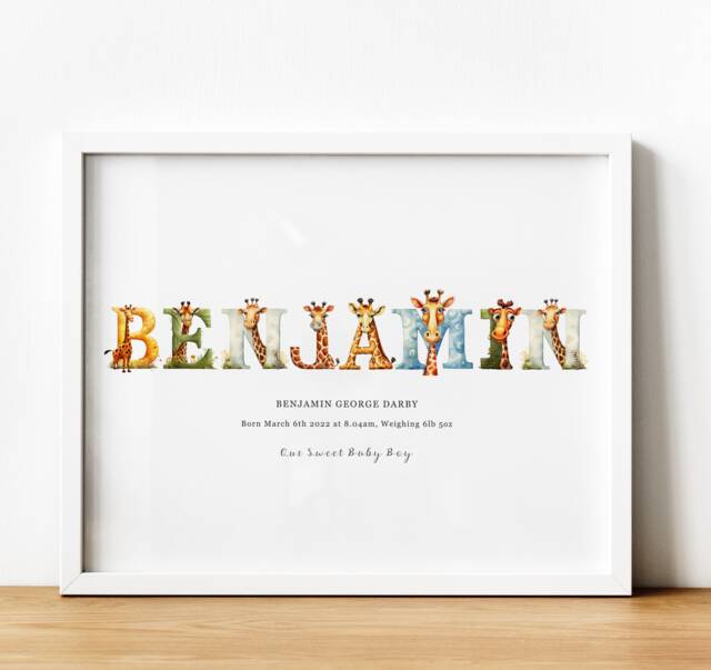 Custom Kids Name Frame. Personalised Childrens Illustration & Birth ...