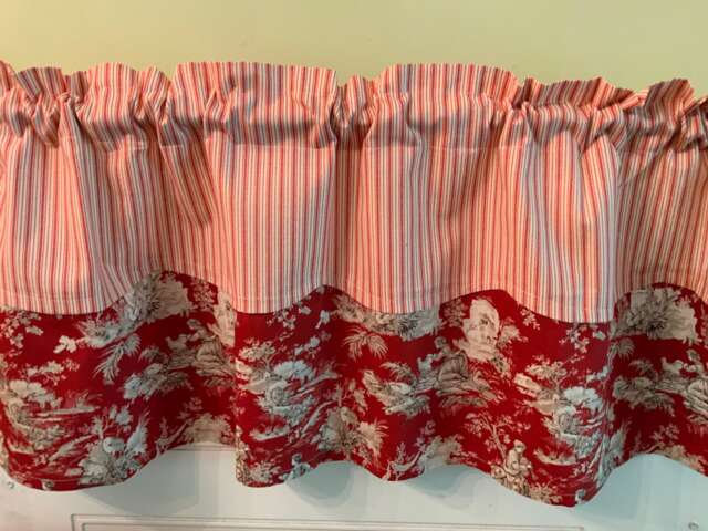 French Country Toile Red White Ticking Scalloped Valance by Etsy ...