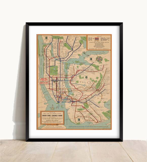 Vintage New York Subway Map Print 1954 Travel Poster by Etsy | ufurnish.com