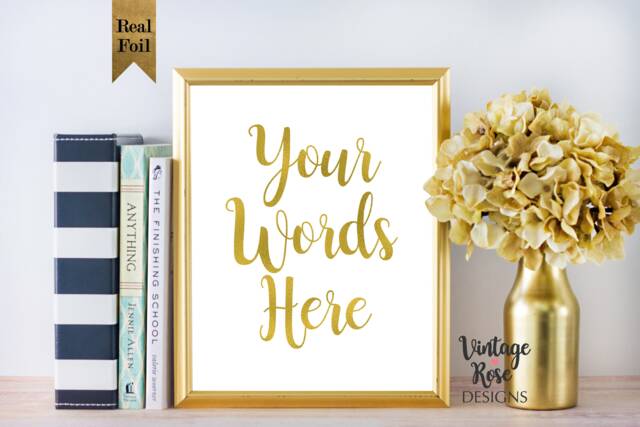 Customised Print, Gold Wall Decor, Rose Personalised Script Font Custom ...