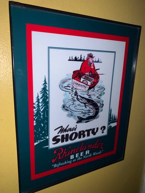 Rhinelander Where's Shorty Fishing Beer Bar Framed Advertising Print ...