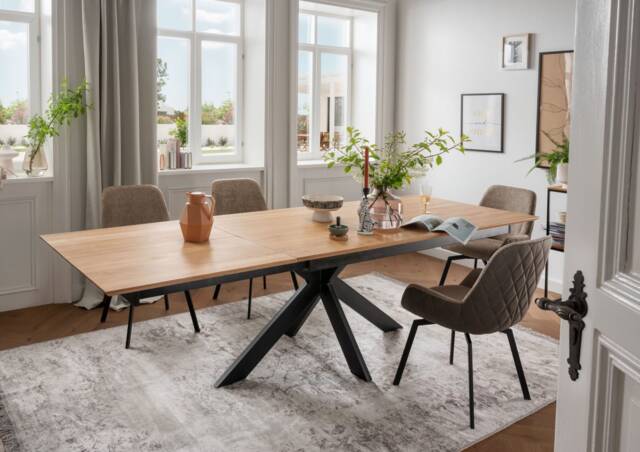 Solid Oak Extendable Kitchen Dining Table With Star Legs - Industrial ...