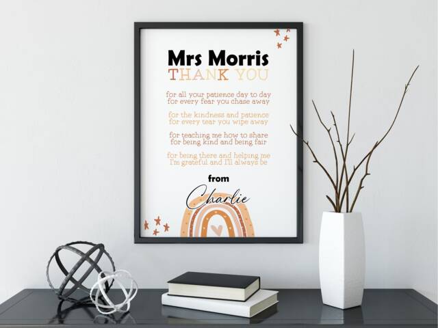 Personalised Teacher Thank You Gift Nursery Poem Wall Print Home For ...