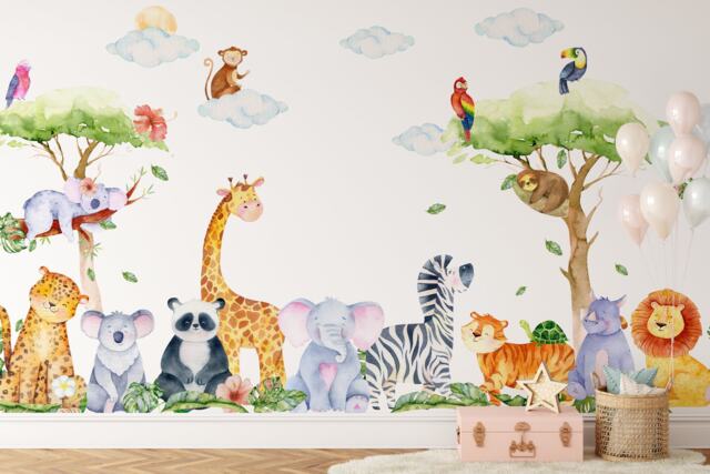 Watercolor Jungle Animals Wall Decal Safari Nursery Decor by Etsy ...