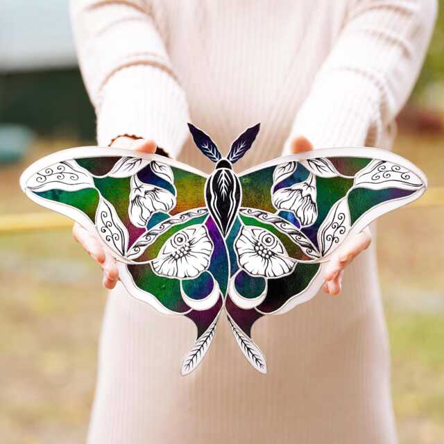 Mystical Stained Glass Moth Wall Hanging Unique Gothic Art Iridescent ...