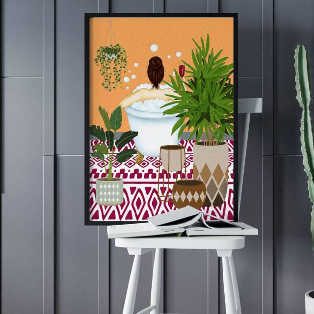 Bathroom Wall Art, Woman in Bathtub Print, Bath Tub Tropical Bath ...