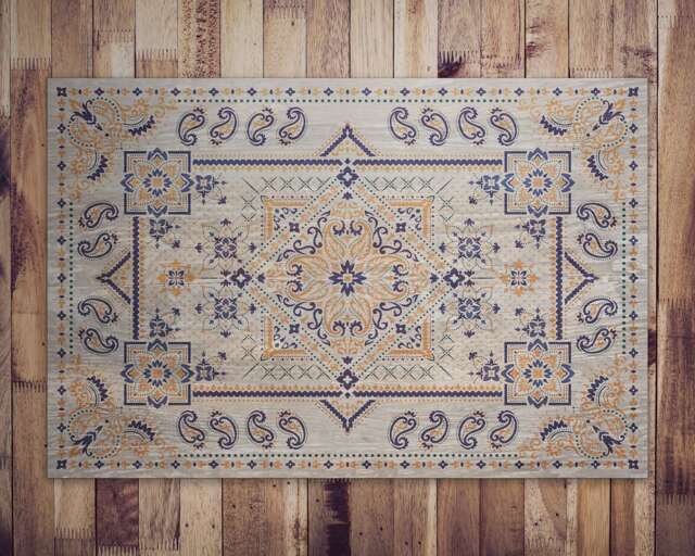 Paisley Bandana Pattern Vinyl Mat, Beige Rug, Orange PVC Ornament Floor ...
