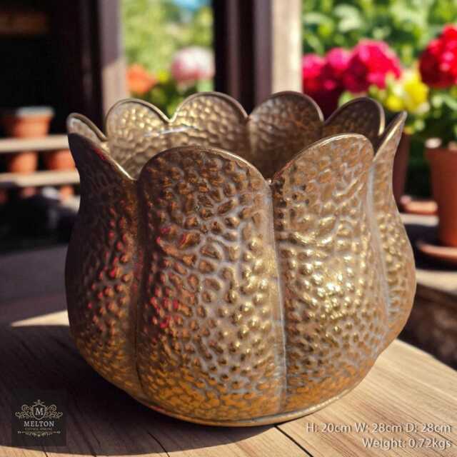 Metal Golden Planter Modern Plant Pot Dimpled Gold Look Finish Inc ...