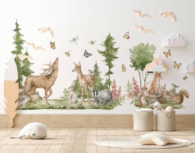Watercolor Forest Animals Wall Decal Peel & Stick Nursery Decor by Etsy ...