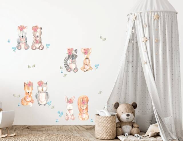 Forest Animals Wall Decal, Nursery Decal, Woodland Art, Watercolor ...