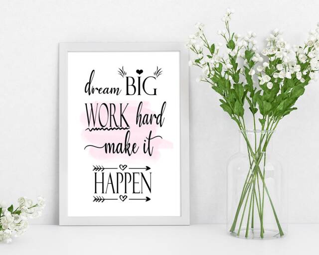 Motivational Quote Print Dream Big, Work Hard Typography Art by Etsy ...