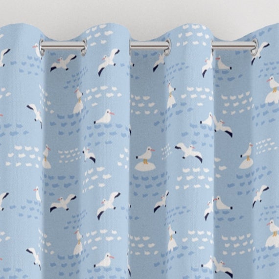 Seagull Print Children's Bedroom & Nursery Curtains, Blue, Fabric ...