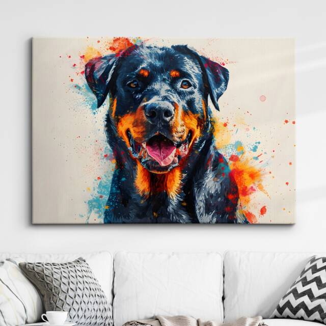 Colorful Rottweiler Dog Pet Abstract Modern Oil Painting Wall Art ...