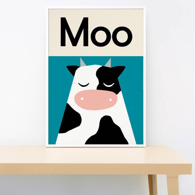 Moo - Cow Animal Sounds Print Print Nursery Wall Art Educational Poster ...