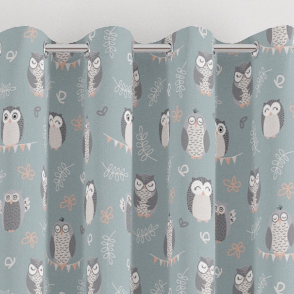 Owls Children's Bedroom Nursery Curtains, Fabric Sample, Blackout Lined ...
