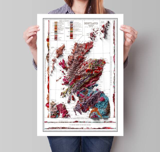 Scotland Map - Geological Print Vintage 1912 Geology 3D Shaded Effect ...