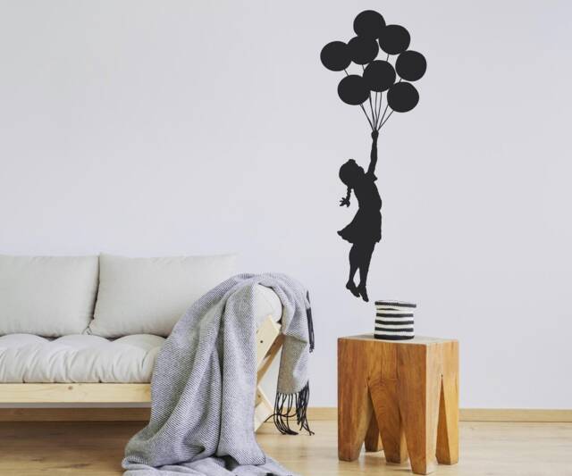 Wall Decal Banksy Balloon Girl, Sticker Floating Girl With Air Balloons ...