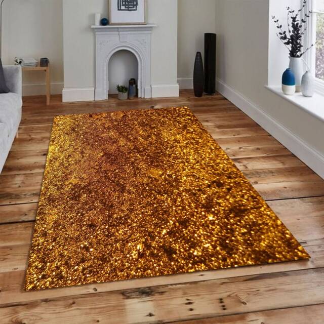 Goldan Rug Golden Abstract Area Rug Non-Slip Modern Home Decor by Etsy | ufurnish.com