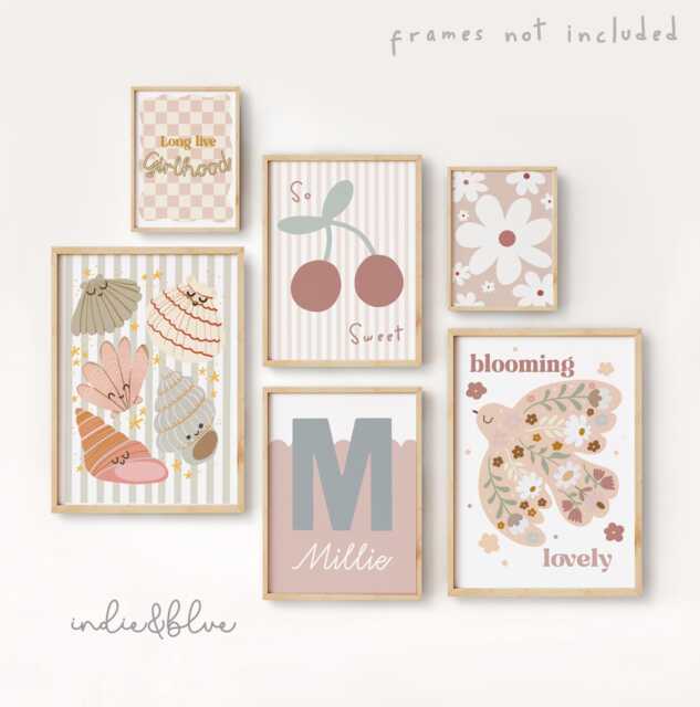 Set Of 6 Girls Dusty Pink & Sage Green Gallery Wall Prints, Poster ...