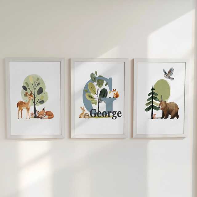 Woodland Animal Personalised Nursery Wall Prints, Forest Set Of 3 ...