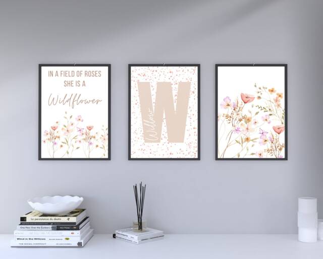 Set Of 3 A4 A3 Personalised Wildflower Toddler Girls Bedroom Prints ...