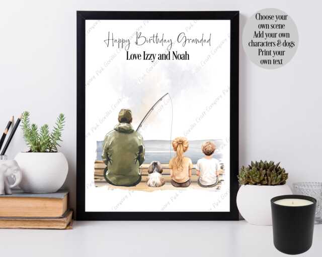 Personalised Print, Fishing Fisherman Portrait, Gift, Gift For Dad ...