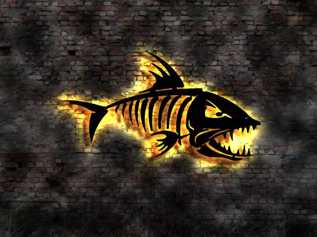 Led Wall Picture Fish Skeleton Fishing Shop Display Decoration ...