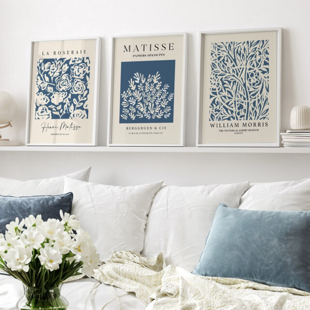Djmwtb William Morris - Set di 3 stampe artistiche da parete su tela, stile vintage, con cornice, motivo uccelli botanici, decorazione da parete per soggiorno, camera da letto, ufficio, 30,5 x 40,6