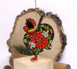 Chicken Christmas Ornaments Made Of Wood & Hand Painted Rooster