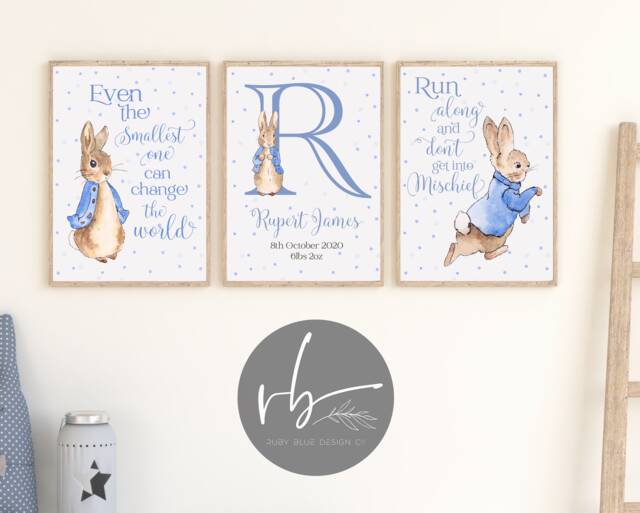 Peter Rabbit Beatrix Potter Baby Boy Nursery Decor Print Set, Children ...