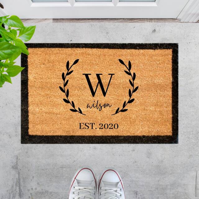 Customised Engraving Black Border Doormat, Personalised Initial/ Couple ...