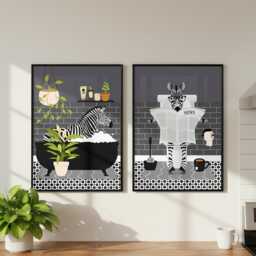 Panda Bathroom Prints, Bath & Toilet Art, Set Of Two Grey Prints by ...