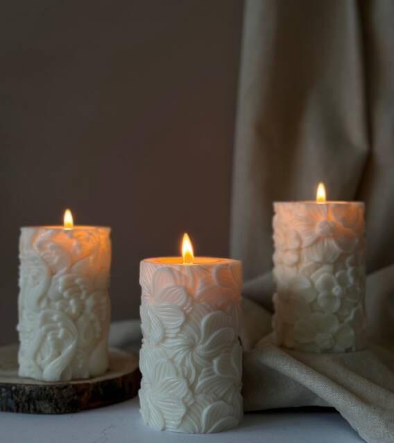 Thick Pillar Candle -Flower Candle -Home Decor -Patterns Pillar -Wave ...