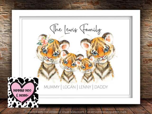 Tiger Cub Family Wall Print, A4 & Unframed , Makes A Lovely Keepsake ...
