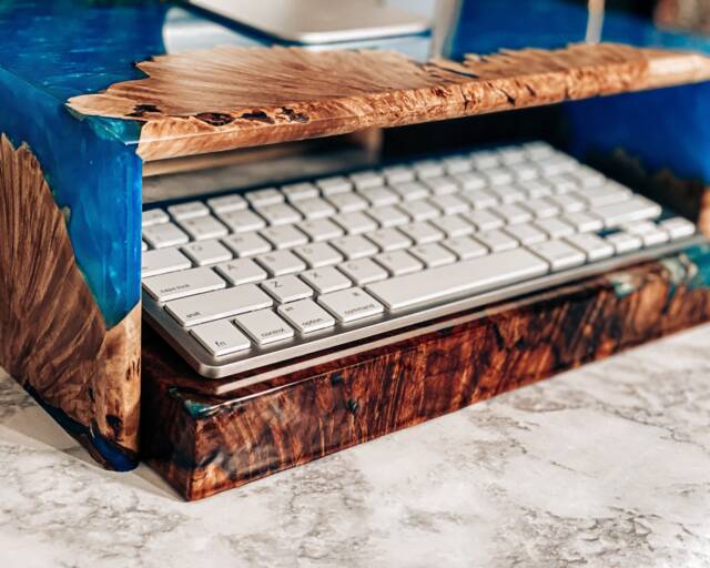 Handcrafted Burl Wood Monitor Riser Customizable Epoxy Resin Desk Shelf ...
