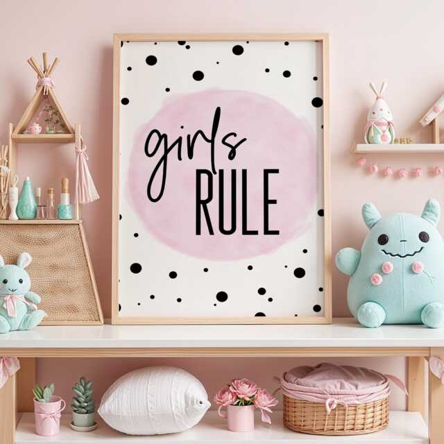 Kids Bedroom Wall Art Prints Posters Pictures Girls Rule Pink Children ...