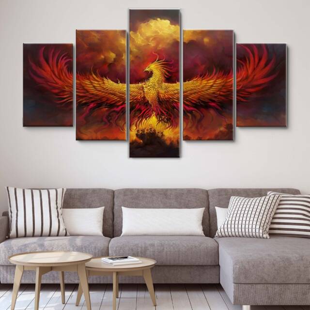 Phoenix Rising 5 Piece Canvas Wall Art, Large Framed Extra Panel ...