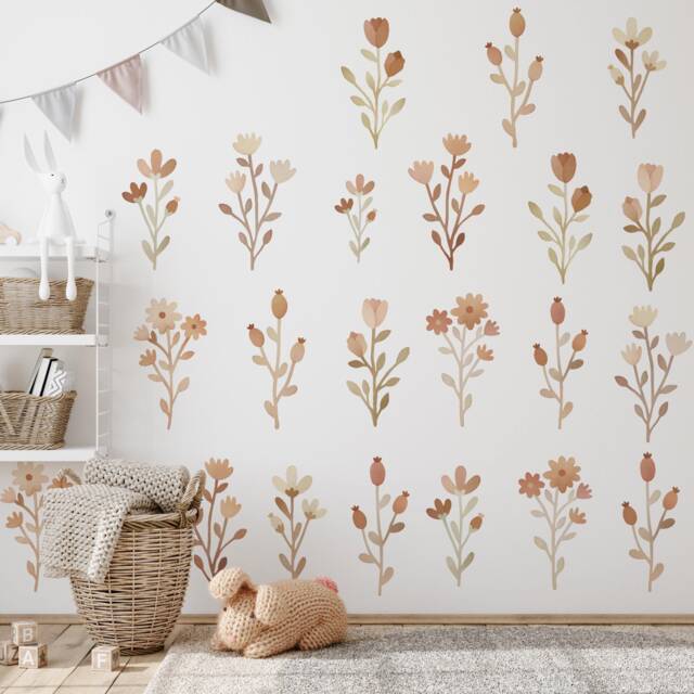 Watercolor Flower Wall Decals Boho Nursery Decor, Reusable Stickers by ...