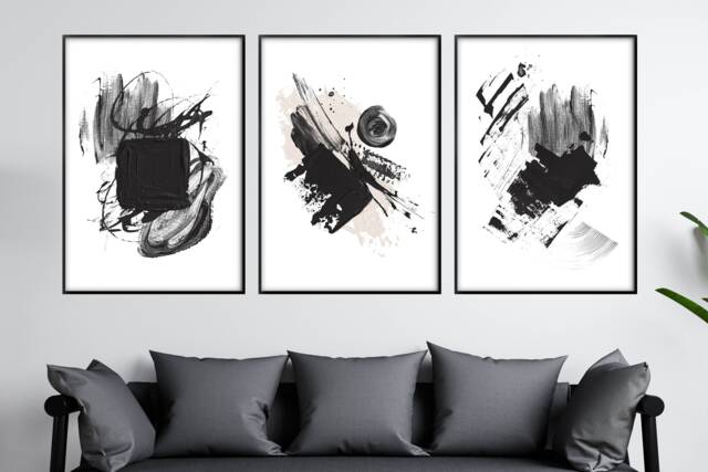 Abstract Brush Stroke Prints Black, White & Blush Wall Art by Etsy ...