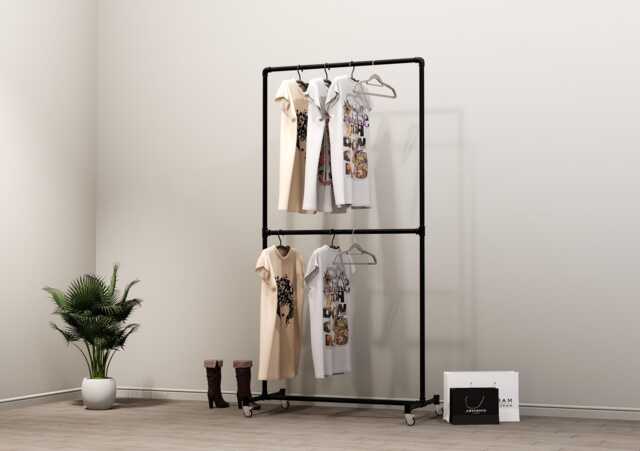 Double Rail Clothing Rack Vintage Industrial With Wheels - Handmade ...