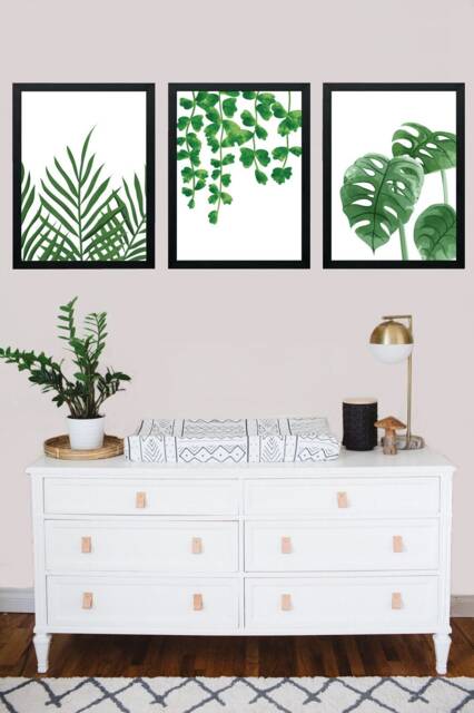 Botanical Print Set Of 3 - Green Leaf Wall Art & Posters Living Room ...
