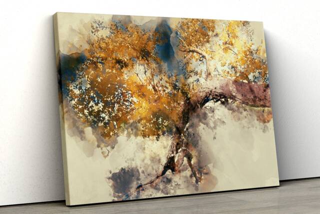Tree Paint Splatter Golden Famous Framed Abstract Canvas Print Wall Art ...