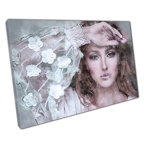 Elegant Watercolor Canvas Print Woman in White - Modern Wall Art For ...