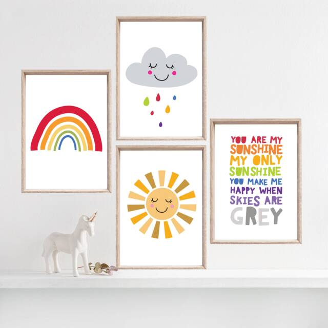 Set Of 4 Rainbow Prints, Girls Nursery Boys Wall Art, Bedroom Decor ...