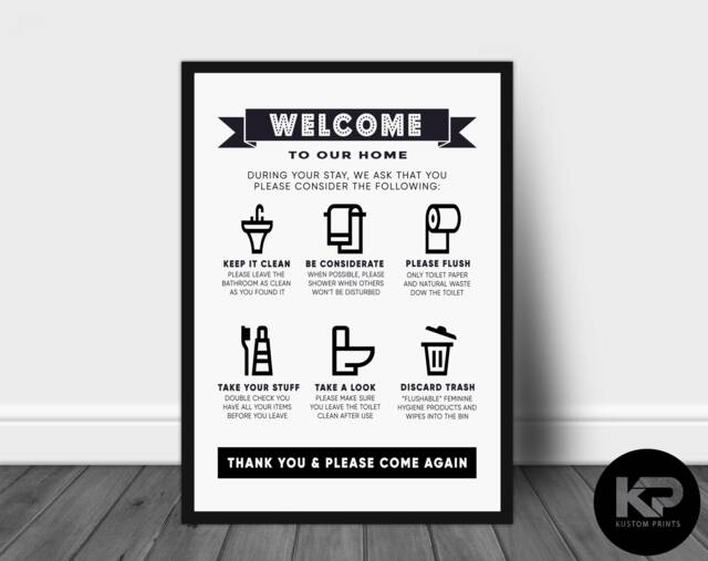 Bathroom Rules Print - Toilet Sign Picture Funny Wc Humour Wordart Wall ...