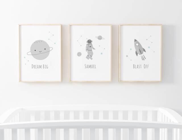 Personalised Space Prints - Set Of 3, Boys Bedroom Prints, Baby Boy ...